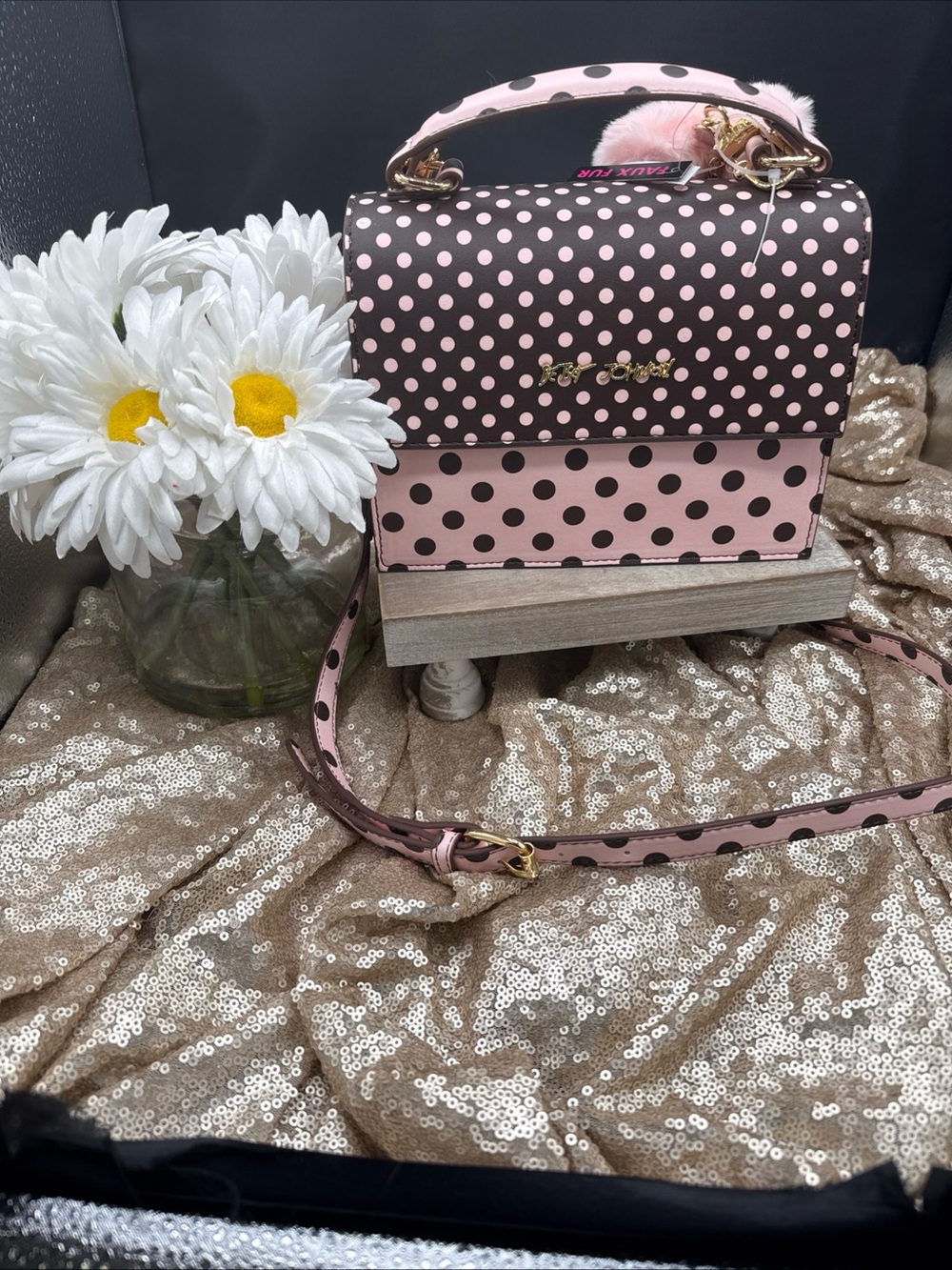 Betsey Johnson new w tags Polka Dot Top-Handle Crossbody Handbag - Pink & Brown
